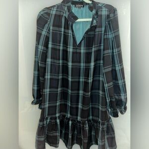 JCrew green and dark navy plaid mini dress, size M